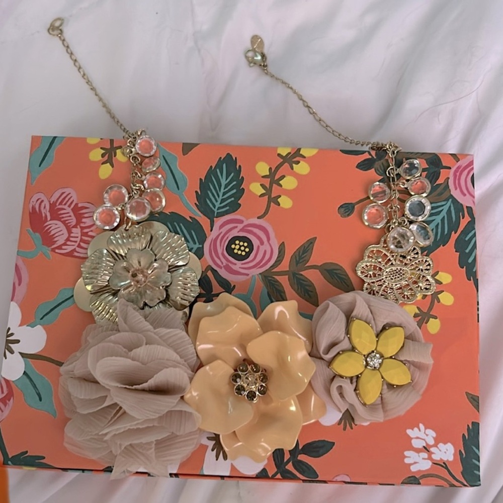 Anthropologie Floral Statement Necklace with Beige and Yellow Accents